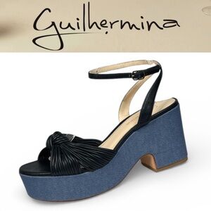 GUILHERMINA KNOTTED NAVY LEATHER PLATFORM SANDALS IN HARD TO FIND DENIM
